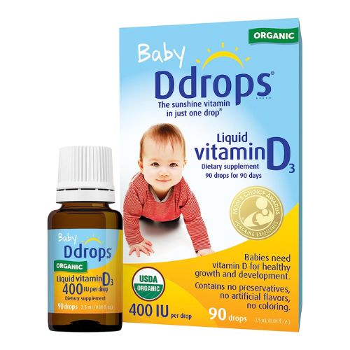 Ddrops Organic Baby 400 IU 90 Drops - Daily Vitamin D Liquid for Infants. Supports Teeth & Bone Health. No Preservatives, No Sugar, Non-GMO, Allergy-Friendly