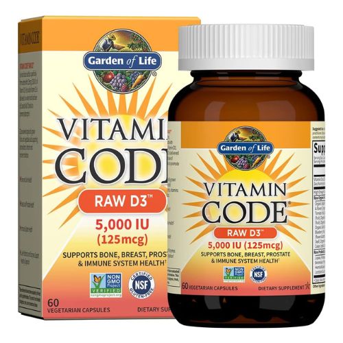 Garden of Life Vitamin D, Vitamin Code Raw D3, Vitamin D 5,000 IU, Raw Whole Food Vitamin D Supplements with Chlorella, Fruit, Veggies & Probiotics for Bone & Immune Health. 60 Vegetarian Capsules