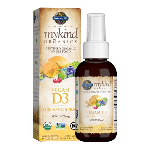 Garden of Life Vitamin D3 Liquid 1000 IU Per Spray, Vegan D3 Vitamin for Women and Men, Organics D3 Plus Omegas - Vanilla Flavor - 125 Servings - 2 fl oz Liquid Whole Food D3 Vitamin Supplement