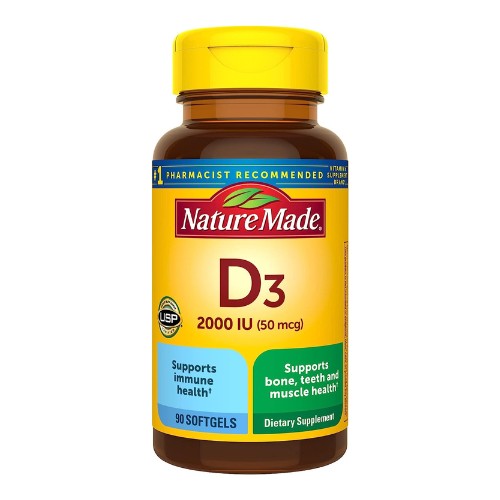 Nature Made Vitamin D3 2000 IU (50 mcg), Dietary Supplement for Bone, Teeth, Muscle and Immune Health Support, 90 Softgels, 90 Day Supply