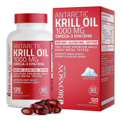 Bronson Antarctic Krill Oil 1000 mg with Omega-3s EPA, DHA, Astaxanthin and Phospholipids 120 Softgels