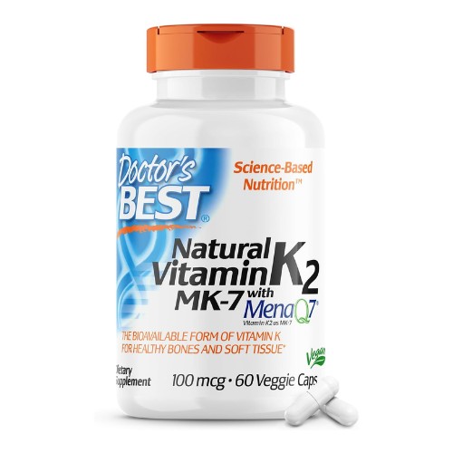 Doctor's Best Natural Vitamin K2 Mk-7 with MenaQ7, 100mcg Vitamin K2 Supplement Supports Bone Health, Non-GMO, 60 Veggie Capsules