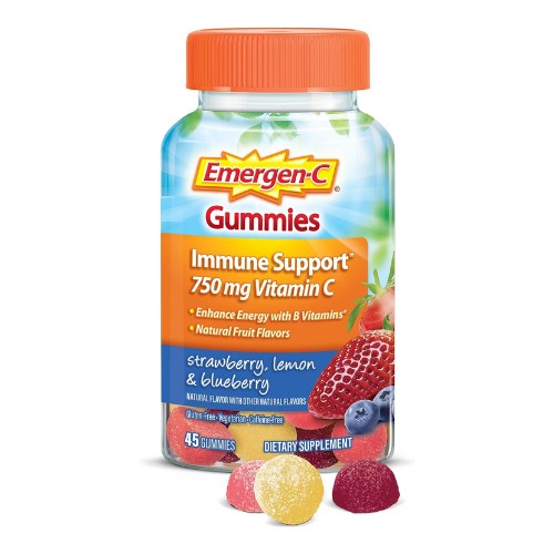 Emergen-C 750mg Vitamin C Gummies for Adults, Immune Support Gummies, Gluten Free, Strawberry, Lemon and Blueberry Flavors - 45 Count