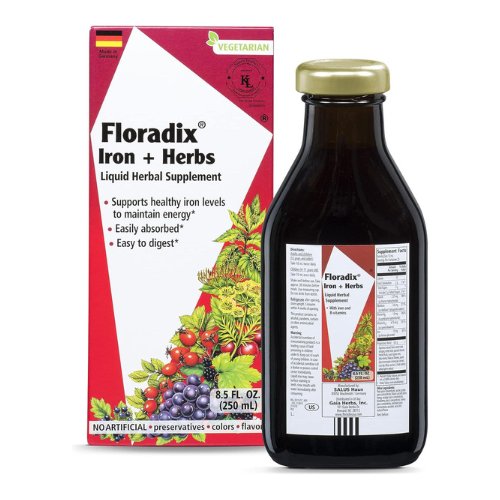 Salus Floradix, Iron & Herbs Vegetarian Liquid Supplement, Energy Support for Women & Men, Easily Absorbed, Non-GMO, Vegetarian Friendly, Kosher, Lactose-Free, Unflavored, 8.5 Fluid Ounce