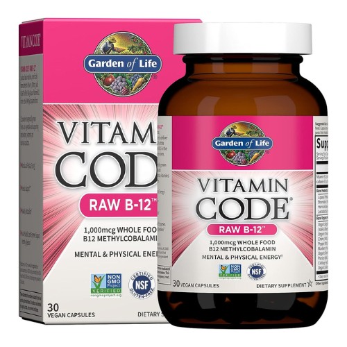 Garden of Life B12 - Vitamin Code Raw - 30 Capsules, 1,000mcg Whole Food Methylcobalamin for Energy, Vegan B12 Vitamin plus Probiotics & Enzymes, Gluten Free Supplements