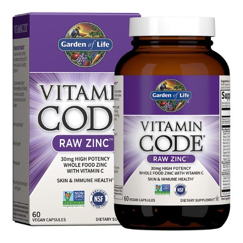 Garden of Life Zinc Supplements 30mg High Potency Raw Zinc and Vitamin C Multimineral Supplement, Vitamin Code / Trace Minerals & Probiotics for Skin Health & Immune Support, 60 Vegan Capsules