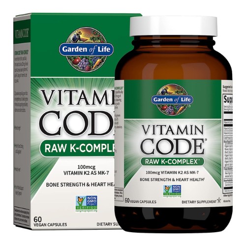 Garden of Life Vitamin K2 and K1, Vitamin Code Vegan K Complex Vitamin for Bone Strength and Heart Health, Vitamin K1 and K2, Omega Rich Flax Seed Oil, Trace Minerals, Probiotics, 60 Day Supply