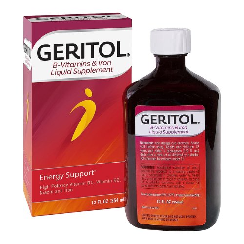 Geritol, Liquid Vitamin and Iron Supplement, Energy Support, Contains High Potency B-Vitamins and Iron, Pleasant Tasting, Easy to Swallow, No Artificial Sweeteners, Non-GMO, 12 Oz