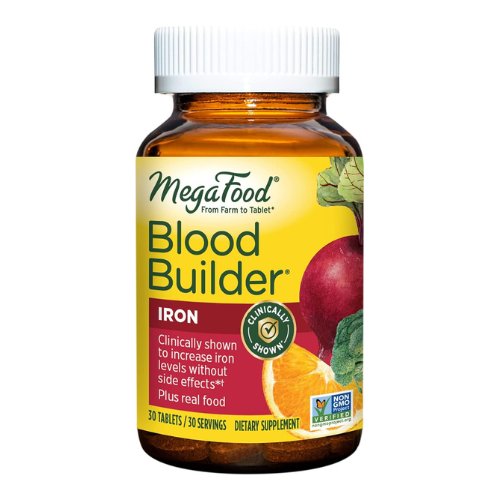 MegaFood Blood Builder - Iron Supplement Clinically Shown to Increase Iron Levels Without Side Effects - Iron Supplement for Women with Vitamin C, Vitamin B12 and Folic Acid - Vegan - 30 Tabs