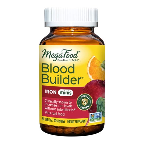 MegaFood Blood Builder Minis - Iron Supplement Shown to Increase Iron Levels Without Side effecrs - Energy Support with Iron, Vitamin B12, and Folic Acid - Vegan - 60 Tabs (30 Servings)