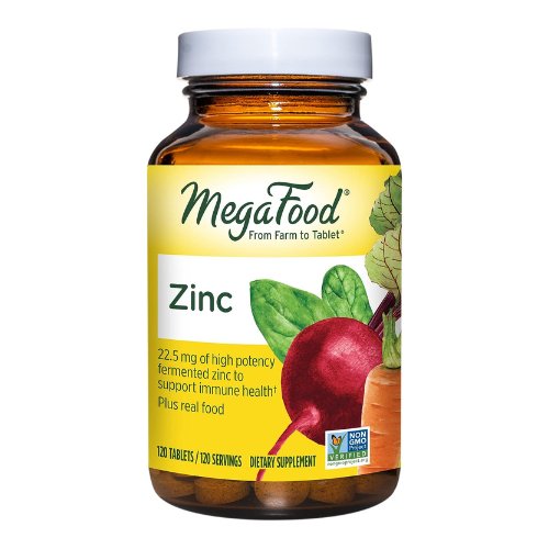 MegaFood Zinc - Immune Support Supplement - High Potency Fermented Zinc Supplements with Nourishing Food Blend - Vegan, Non-GMO, Gluten-Free, and Kosher - Made Without 9 Food Allergens - 120 Tabs