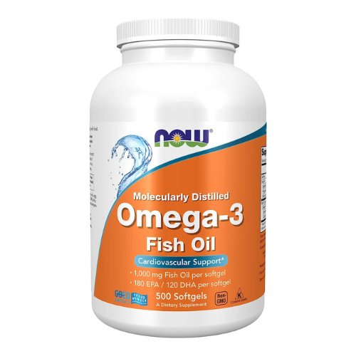 NOW Supplements, Omega-3 180 EPA / 120 DHA, Molecularly Distilled, Cardiovascular Support, 500 Softgels