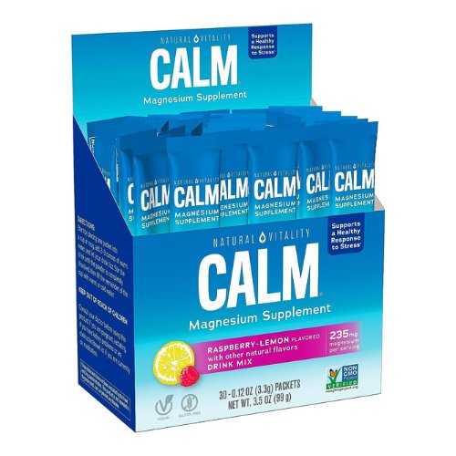 Natural Vitality Calm, Magnesium Citrate Supplement, Anti-Stress Drink Mix Powder - Gluten Free, Vegan, & Non-GMO, Raspberry Lemon, 0.12 oz, 30 Packets