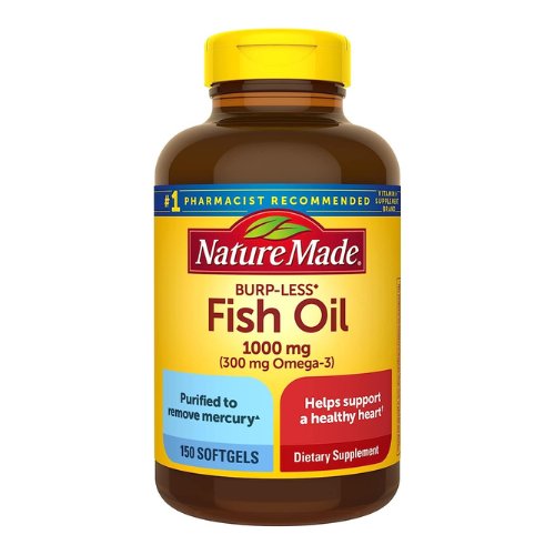 Nature Made Burpless Omega 3 Fish Oil Softgels - 1000mg for Heart Health, 150 Softgels, 75 Day Supply