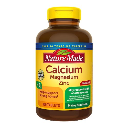 Nature Made Calcium Magnesium Zinc with Vitamin D3, Dietary Supplement for Bone Support, 300 Tablets