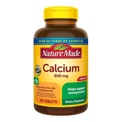 Nature Made Calcium 600 mg with Vitamin D3, Dietary Supplement for Bone Support, 220 Tablets