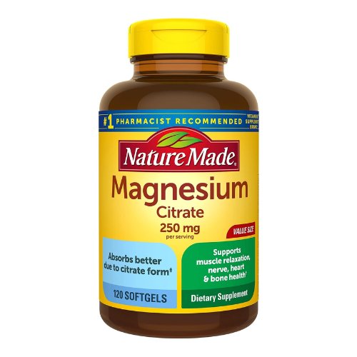 Nature Made Magnesium Citrate 250 mg per serving, Dietary Supplement for Muscle, Nerve, Bone and Heart Support, 120 Softgels, 60 Day Supply