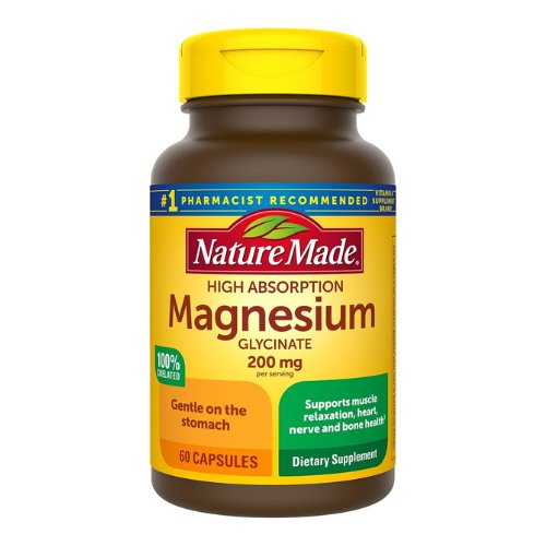 Nature Made Magnesium Glycinate 200 mg per Serving, Dietary Supplement for Muscle, Heart, Nerve and Bone Support, 60 Capsules, 30 Day Supply