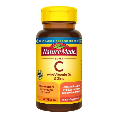 Nature Made Super C with Vitamin D3 and Zinc, Dietary Supplement for Immune Support, 60 Tablets, 60 Day Supply