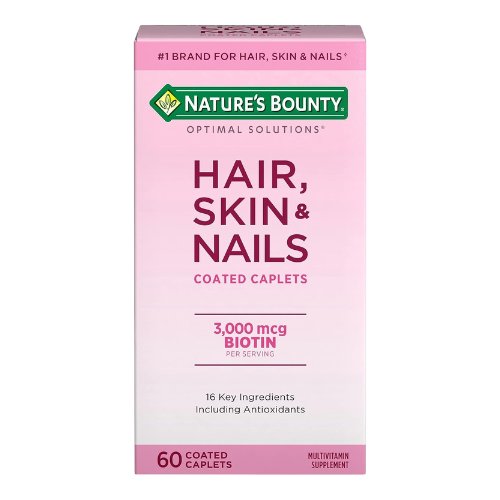 Nature's Bounty Optimal Solutions Hair, Skin & Nails Formula, with 3,000 mcg Biotin, 60 Coated Caplets