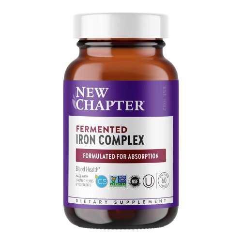 New Chapter Iron Supplement, Whole-Food Fermented Iron Complex Made with Organic Vegetables & Herbs + One Daily Non-Constipating Dose- 60ct, 2 Month Supply