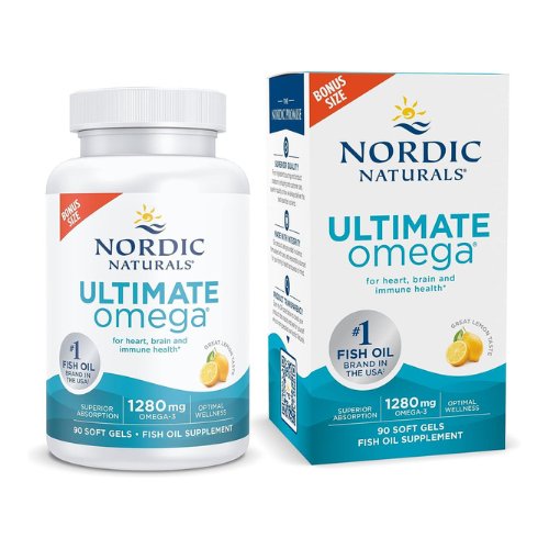 Nordic Naturals Ultimate Omega, Lemon Flavor - 90 Soft Gels - 1280 mg Omega-3 - High-Potency Omega-3 Fish Oil Supplement with EPA & DHA - Promotes Brain & Heart Health - Non-GMO - 45 Servings