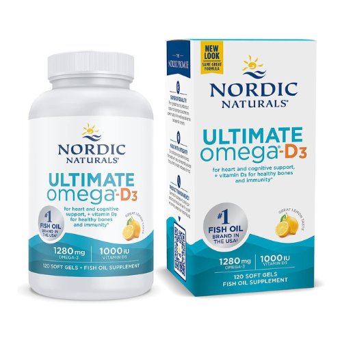 Nordic Naturals Ultimate Omega-D3, Lemon Flavor - 120 Soft Gels - 1280 mg Omega-3 + 1000 IU Vitamin D3 - Omega-3 Fish Oil - EPA & DHA - Promotes Brain, Heart, Joint, & Immune Health - 60 Servings