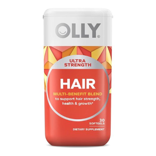 OLLY Ultra Strength Hair Softgels, Supports Hair Health, Biotin, Keratin, Vitamin D, B12, Hair Supplement, 30 Day Supply - 30 Count