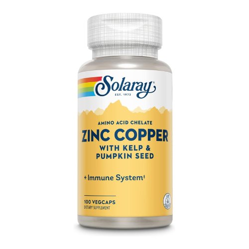 Solaray Zinc Copper Supplement, Bioavailable Amino Acid Chelate, Immune Support, Heart Health and Thyroid Support with Iodine from Kelp and Pumpkin Seed, 60 Day Guarantee, 100 Servings, 100 VegCaps