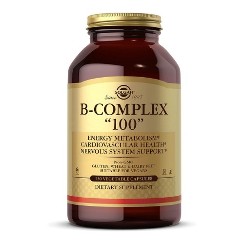 Solgar B-Complex "100", 250 Vegetable Capsules - Heart Health - Nervous System- Supports Energy Metabolism - Non-GMO, Vegan, Gluten / Dairy Free, Kosher, Halal - 250 Servings