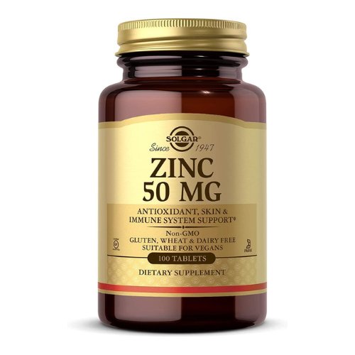 Solgar Zinc 50 mg, 100 Tablets - Zinc for Healthy Skin, Taste & Vision - Immune System & Antioxidant Support - Supports Cell Growth & DNA Formation - Non GMO, Vegan, Gluten Free - 100 Servings