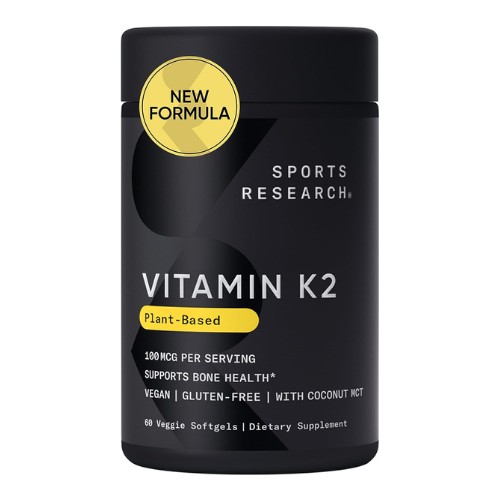 Sports Research Vitamin K2 MK7 100mcg with Coconut Oil - 60 Veggie Softgels (2 Month Supply) Vegan Certified, Non-GMO Verified, Gluten & Soy Free