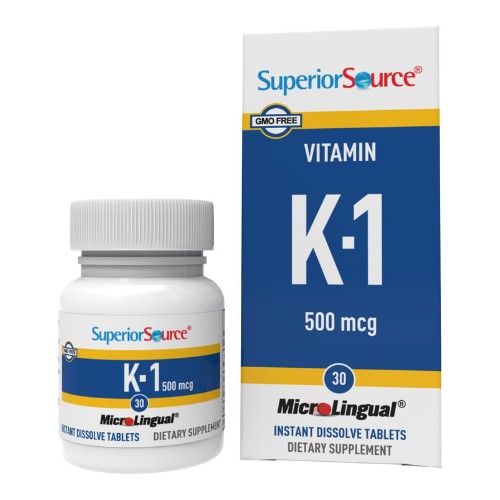 Superior Source Vitamin K1 500mcg, Non-GMO, gluten-free, preservative free, sugar free, dye free; no unwanted fillers, no additives, no excipients, no Magnesium Stearate or Silica