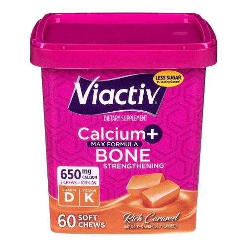 Viactiv Calcium +Vitamin D3 Supplement Soft Chews, Caramel, 60 Chews - Calcium Dietary Supplement for Bone Health