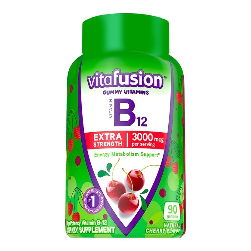 Vitafusion Extra Strength Vitamin B12 Gummy Vitamins for Energy Metabolism Support and Nervous System Health Support, Cherry Flavored, America’s Number 1 Brand, 45 Day Supply, 90 Count