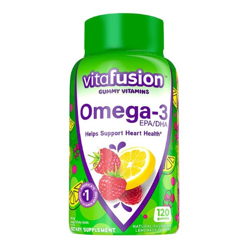 Vitafusion Omega-3 Gummy Vitamins, Berry Lemonade Flavored, Heart Health Vitamins(1) With Omega 3 EPA/DHA and Vitamins A, C, D and E, America’s Number 1 Vitamin Brand, 60 Day Supply, 120 Count