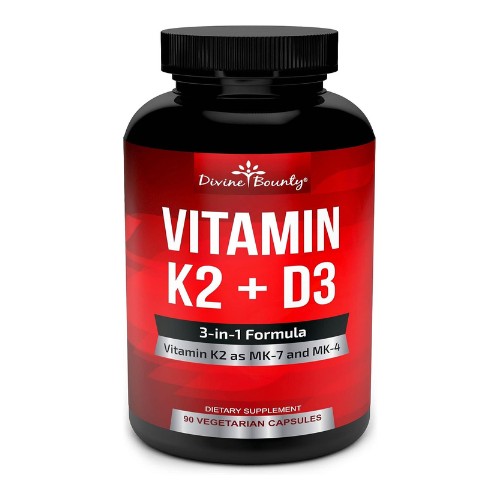 Vitamin K2 (MK7 & MK4) with D3 Supplement - Vitamin K & D as MK-7 100mcg, MK-4 500mcg, and 5000 IU Vitamin D3 3-in-1 Formula - Bone and Heart Support - 90 Non-GMO Vegetarian Capsules