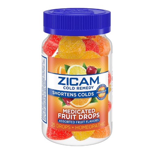 Zicam Cold Remedy Zinc Medicated Fruit Drops, Assorted Flavors, Homeopathic, Cold Shortening Medicine, Shortens Cold Duration, 25 Count