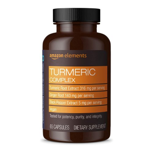 Amazon Elements Turmeric Complex, 316 mg Curcumin, 140 mg Ginger, 5 mg Black Pepper - Joint & Immune System, Healthy Inflammation Response - 65 Capsules (2 month supply)