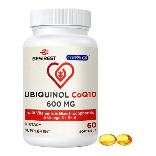 Ubiquinol CoQ10-600mg-Softgel, Active Coq10 Ubiquinol Supplement with Vitamin E & Omega 3, 6, 9, High Absorption-Coenzyme-Q10, Powerful Antioxidant for Energy Production, Tested, 60 Count