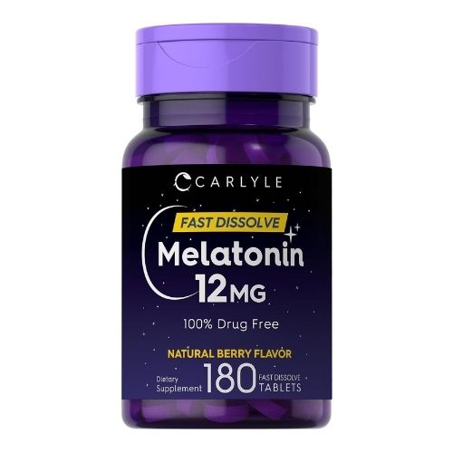 Carlyle Melatonin 12 mg Fast Dissolve 180 Tablets, Drug Free, Natural Berry Flavor, Vegetarian, Non-GMO, Gluten Free