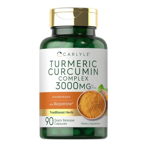 Carlyle Turmeric Curcumin with Black Pepper 3000mg, 90 Powder Capsules, Complex Supplement with Bioperine, Non-GMO, Gluten Free