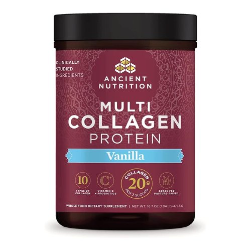 Collagen Powder Protein by Ancient Nutrition, Multi Collagen Vanilla Protein Powder, 45 Servings, with Vitamin C, Hydrolyzed Collagen Peptides Supports Skin and Nails, Gut Health, 16.7oz