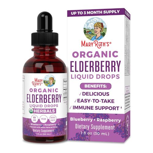 MaryRuth Organics Elderberry Syrup, USDA Organic Elderberry, Sugar Free Adults & Kids Immune Support Supplement for Ages 1+, Clean Label Project Verified®, Vegan, Non-GMO, Gluten Free, 1 Fl Oz