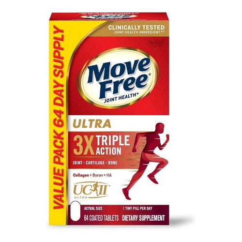 Move Free Ultra Triple Action Joint Support Supplement - Type II Collagen Boron & Hyaluronic Acid - Supports Joint Comfort, Cartiliage & Bones in 1 Tiny Pill Per Day, 64 Tablets (64 servings)