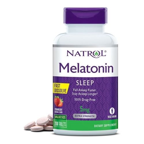 Natrol Melatonin 5mg, Strawberry-Flavored Dietary Supplement for Restful Sleep, 200 Fast-Dissolve Tablets, 200 Day Supply