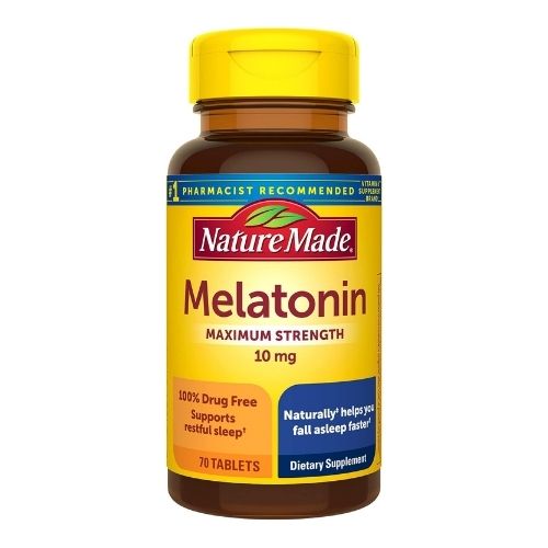 Nature Made Melatonin 10mg Maximum Strength Tablets, 100% Drug Free Sleep Aid for Adults, 70 Count, 70 Day Supply