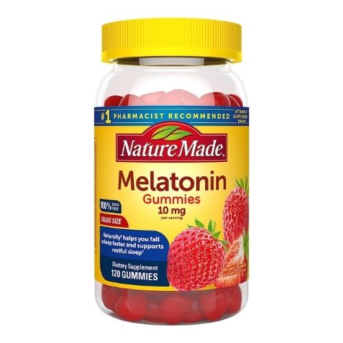 Nature Made Melatonin 10mg per serving Gummies, Maximum Strength Dosage, 100% Drug Free Sleep Aid for Adults, 120 Melatonin Gummies, 60 Day Supply