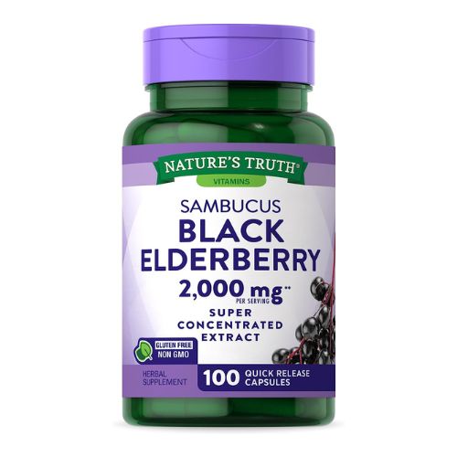 Nature's Truth Black Elderberry Capsules, 100 Count, Super Concentrated Sambucus Extract, Non-GMO and Gluten Free