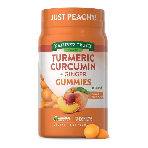 Nature's Truth Vegan Turmeric Curcumin Gummies, 70 Count, Plus Ginger, Peach Flavor, Non-GMO & Gluten Free Supplement